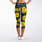 Little Yellow Daisy Print Women's Capri Leggings