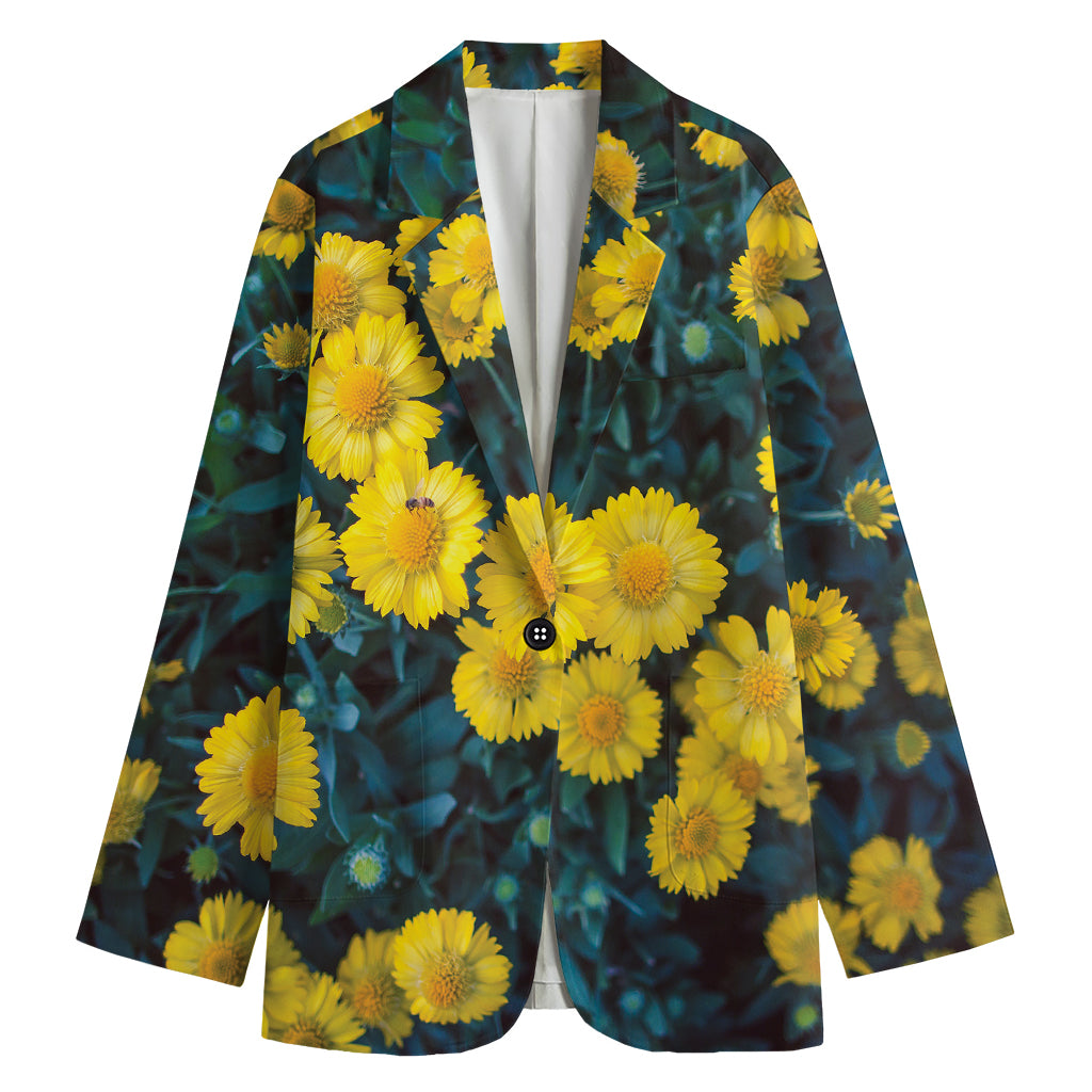 Little Yellow Daisy Print Women's Cotton Blazer