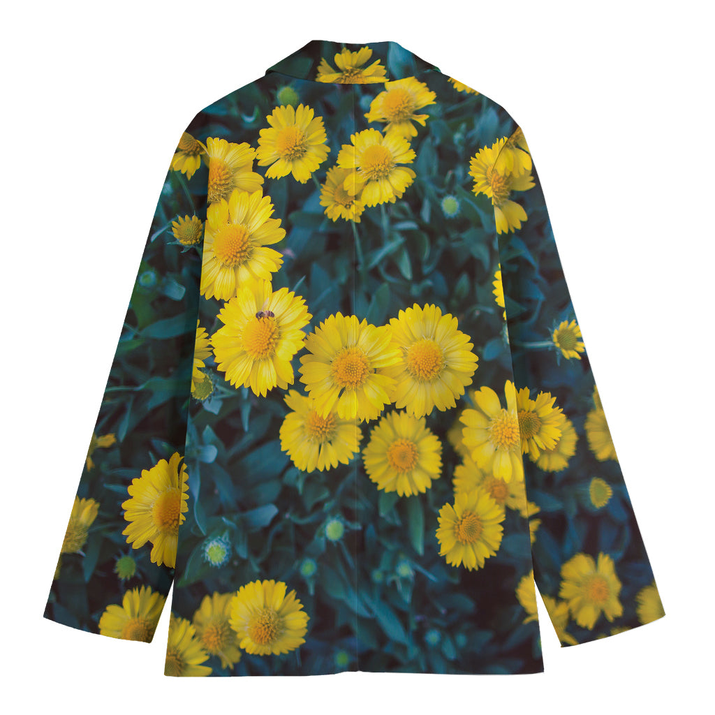 Little Yellow Daisy Print Women's Cotton Blazer