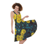 Little Yellow Daisy Print Women's Sleeveless Dress