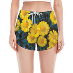 Little Yellow Daisy Print Women's Split Running Shorts