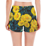 Little Yellow Daisy Print Women's Split Running Shorts