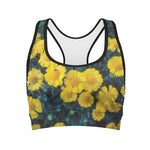 Little Yellow Daisy Print Women's Sports Bra