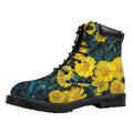 Little Yellow Daisy Print Padded Collar Lace Up Boots