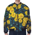 Little Yellow Daisy Print Zip Sleeve Bomber Jacket
