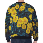 Little Yellow Daisy Print Zip Sleeve Bomber Jacket