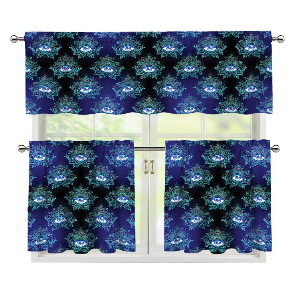 Lotus Eye of Providence Pattern Print 3 Piece Kitchen Curtains