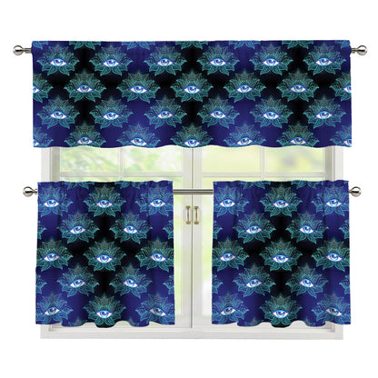 Lotus Eye of Providence Pattern Print 3 Piece Kitchen Curtains