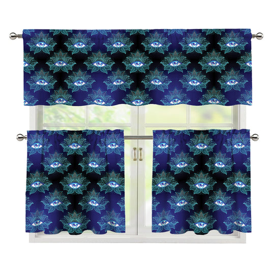 Lotus Eye of Providence Pattern Print 3 Piece Kitchen Curtains