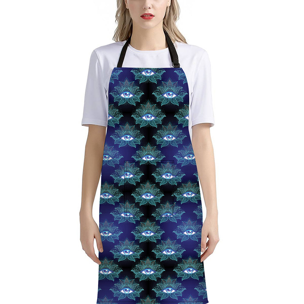 Lotus Eye of Providence Pattern Print Bib Apron With Pocket