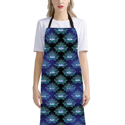 Lotus Eye of Providence Pattern Print Bib Apron With Pocket