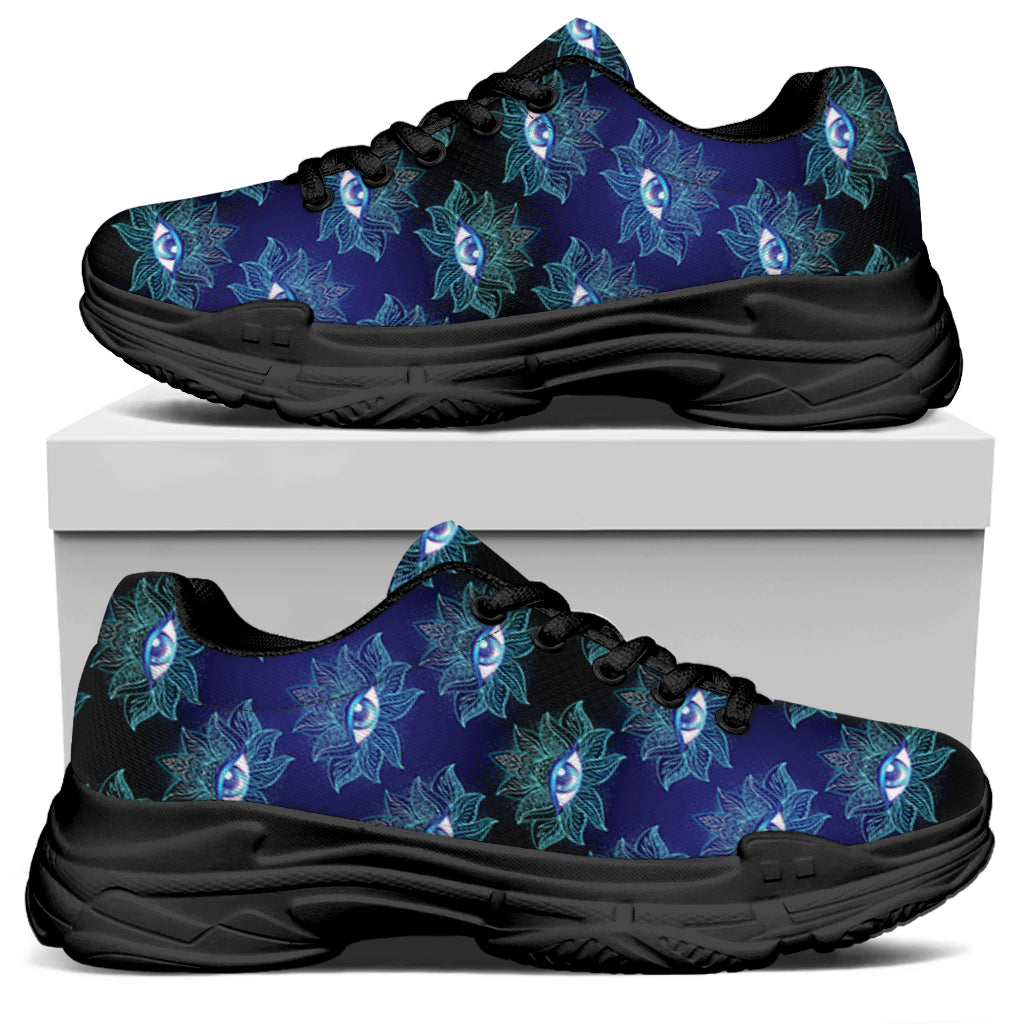 Lotus Eye of Providence Pattern Print Black Chunky Shoes