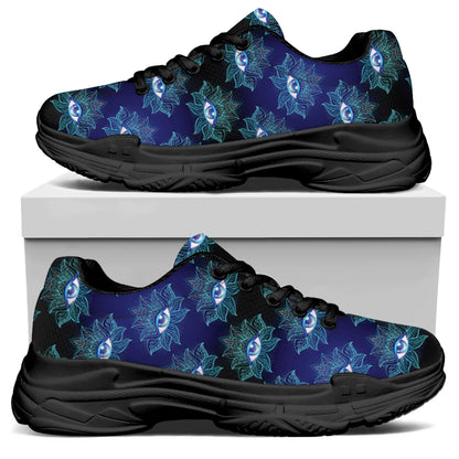 Lotus Eye of Providence Pattern Print Black Chunky Shoes