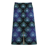 Lotus Eye of Providence Pattern Print Cotton Front Slit Maxi Skirt
