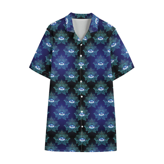 Lotus Eye of Providence Pattern Print Cotton Hawaiian Shirt