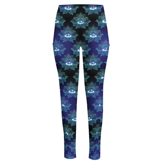 Lotus Eye of Providence Pattern Print High-Waisted Pocket Leggings