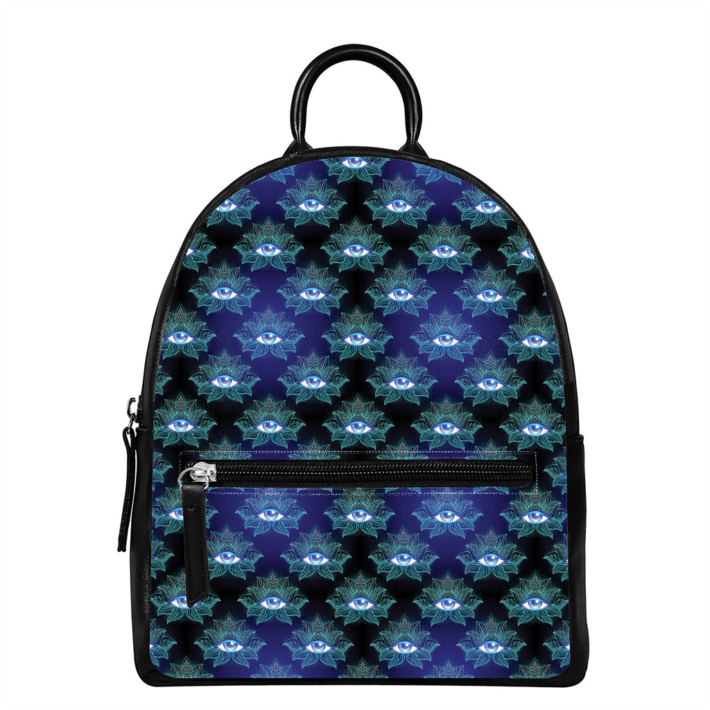 Lotus Eye of Providence Pattern Print Leather Backpack