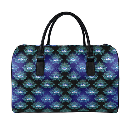 Lotus Eye of Providence Pattern Print Leather Duffle Bag
