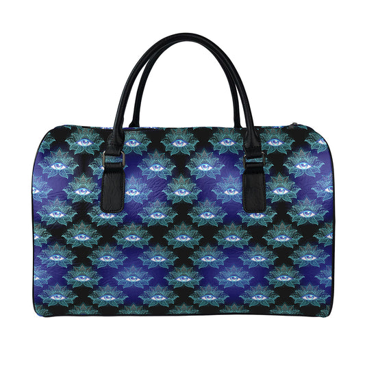 Lotus Eye of Providence Pattern Print Leather Duffle Bag