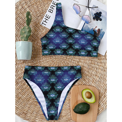Lotus Eye of Providence Pattern Print One Shoulder Bikini Top