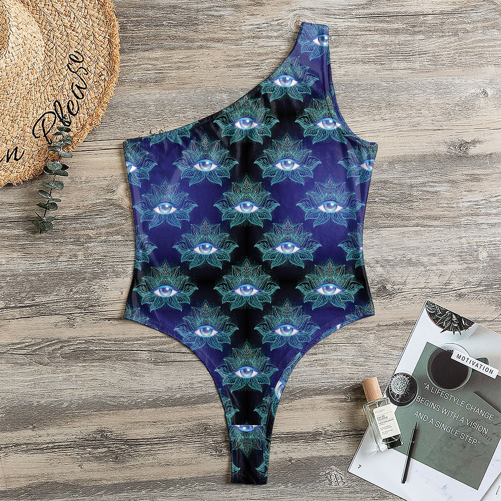 Lotus Eye of Providence Pattern Print One Shoulder Bodysuit