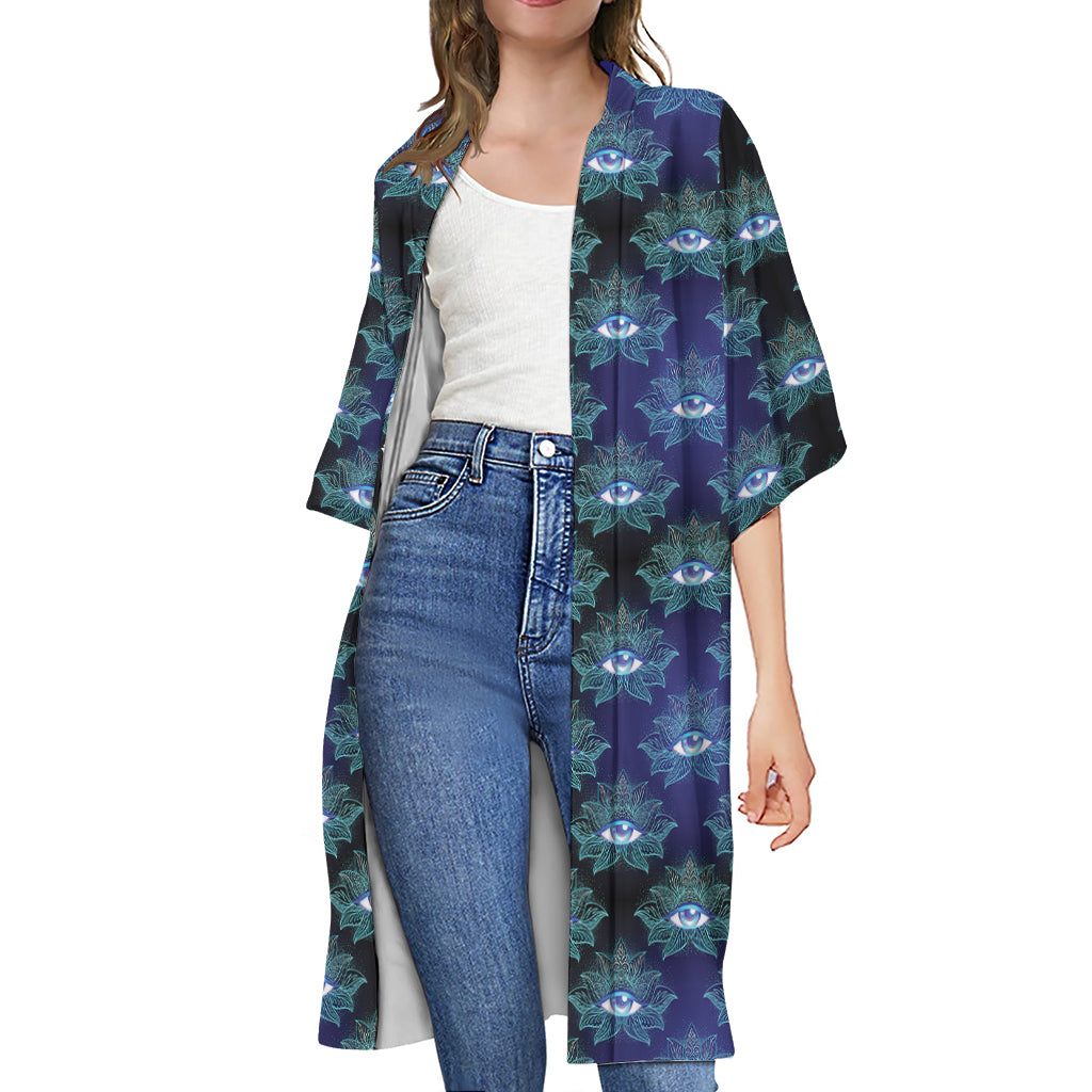 Lotus Eye of Providence Pattern Print Open Front Beach Cover Up