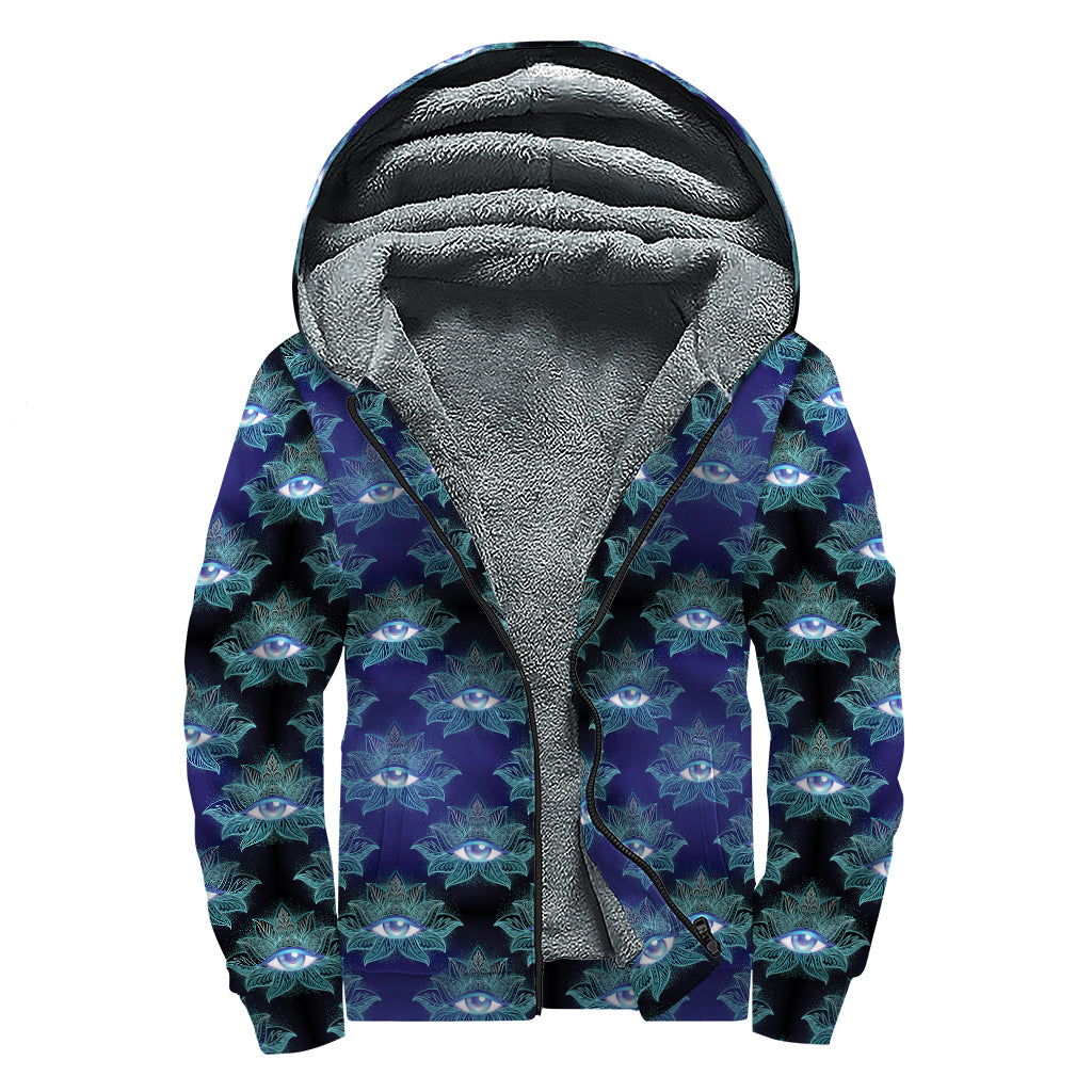 Lotus Eye of Providence Pattern Print Sherpa Lined Zip Up Hoodie