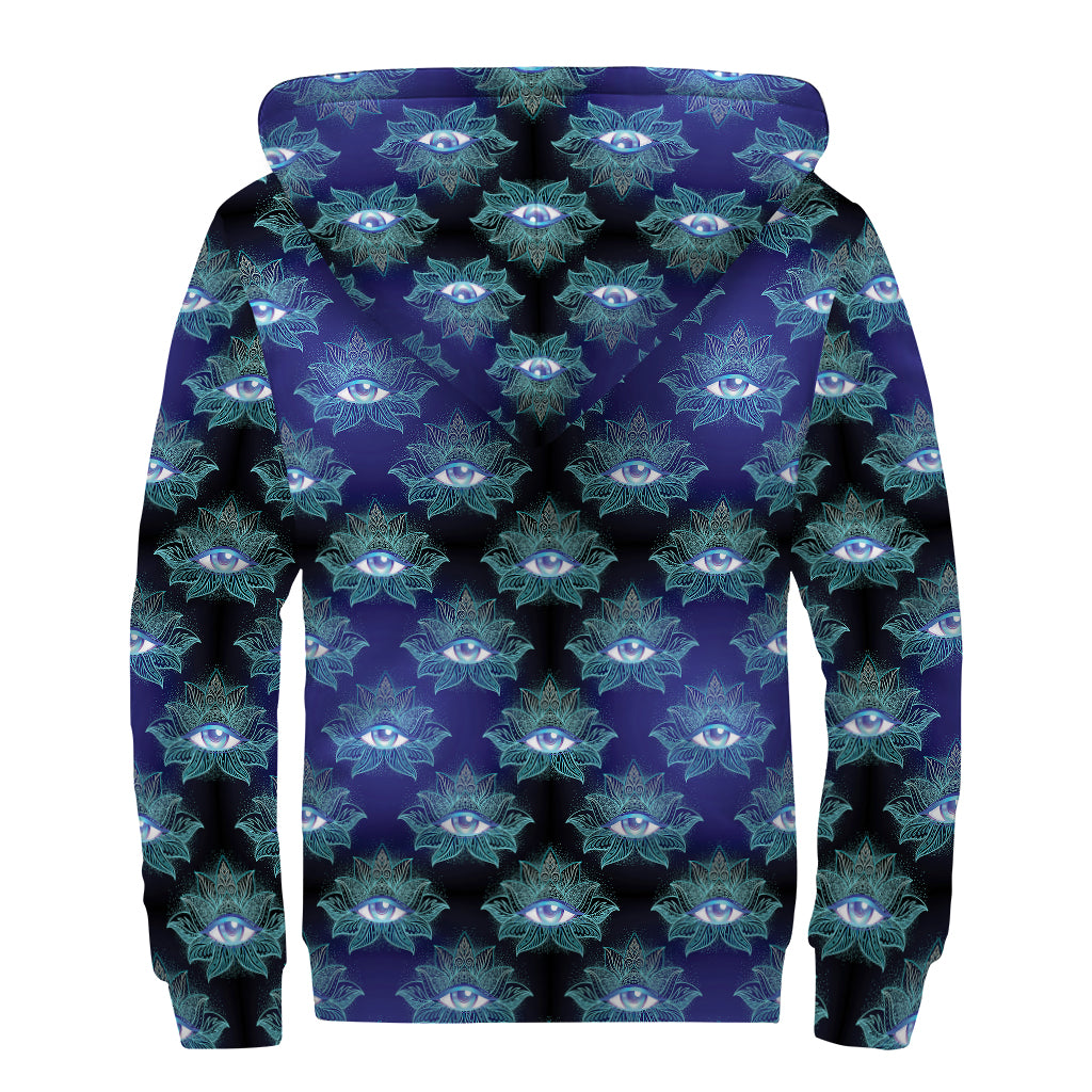 Lotus Eye of Providence Pattern Print Sherpa Lined Zip Up Hoodie