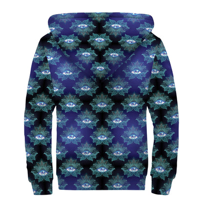 Lotus Eye of Providence Pattern Print Sherpa Lined Zip Up Hoodie