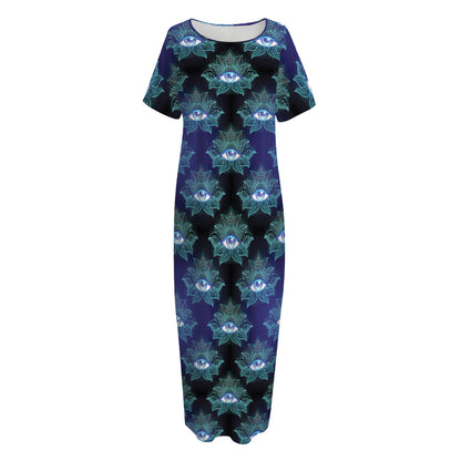 Lotus Eye of Providence Pattern Print Short Sleeve Long Nightdress