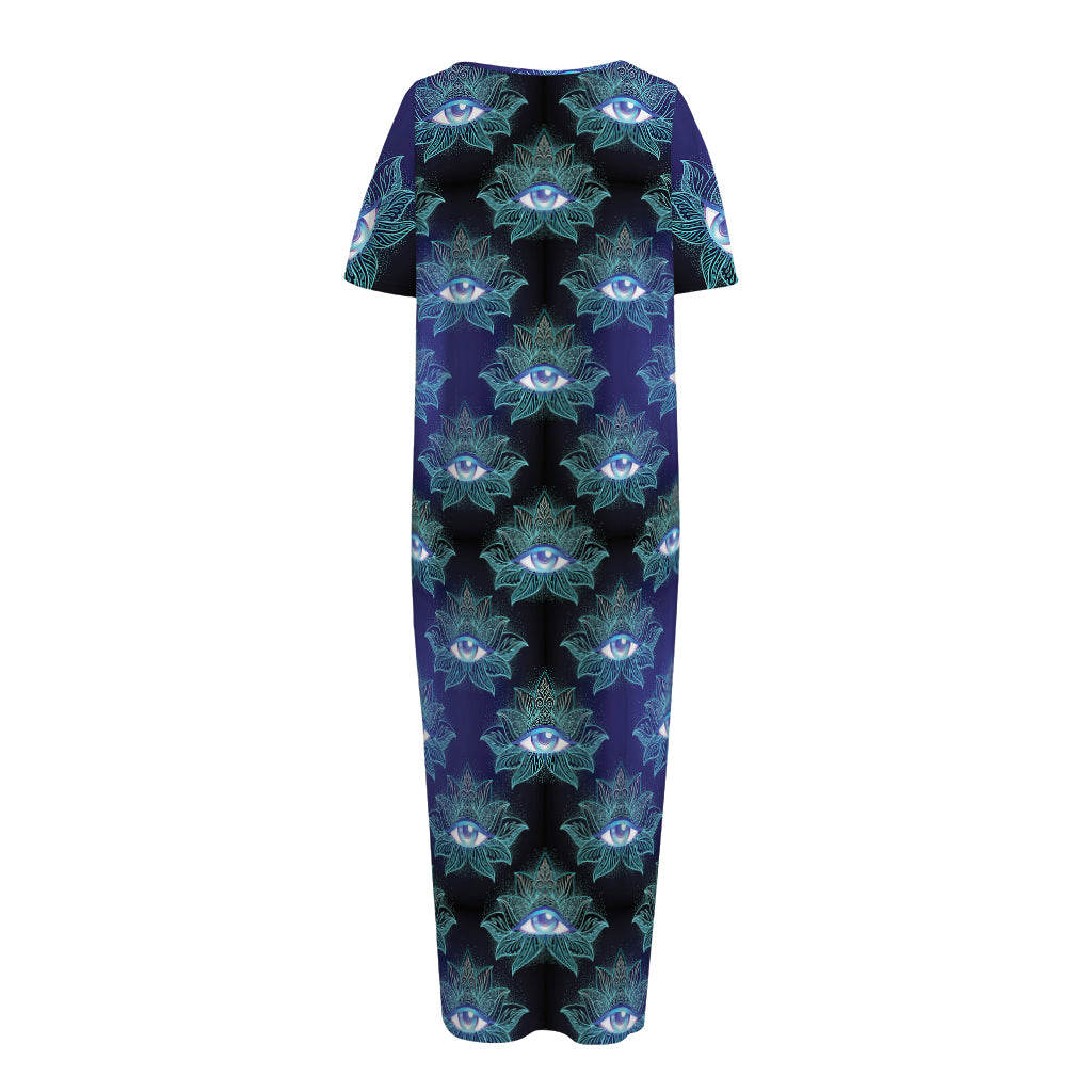 Lotus Eye of Providence Pattern Print Short Sleeve Long Nightdress