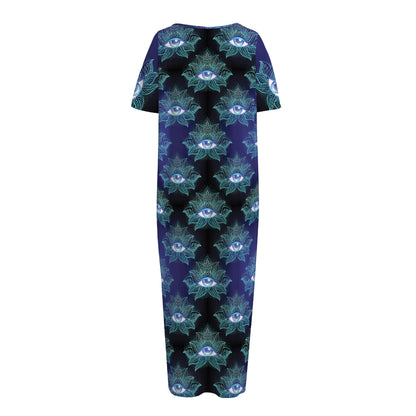 Lotus Eye of Providence Pattern Print Short Sleeve Long Nightdress