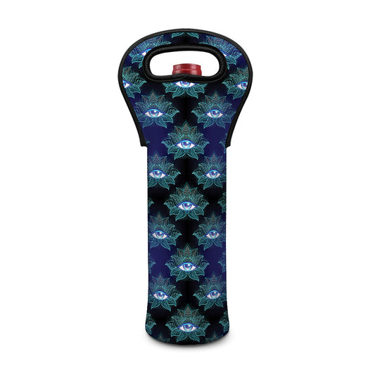 Lotus Eye of Providence Pattern Print Single Neoprene Wine Tote