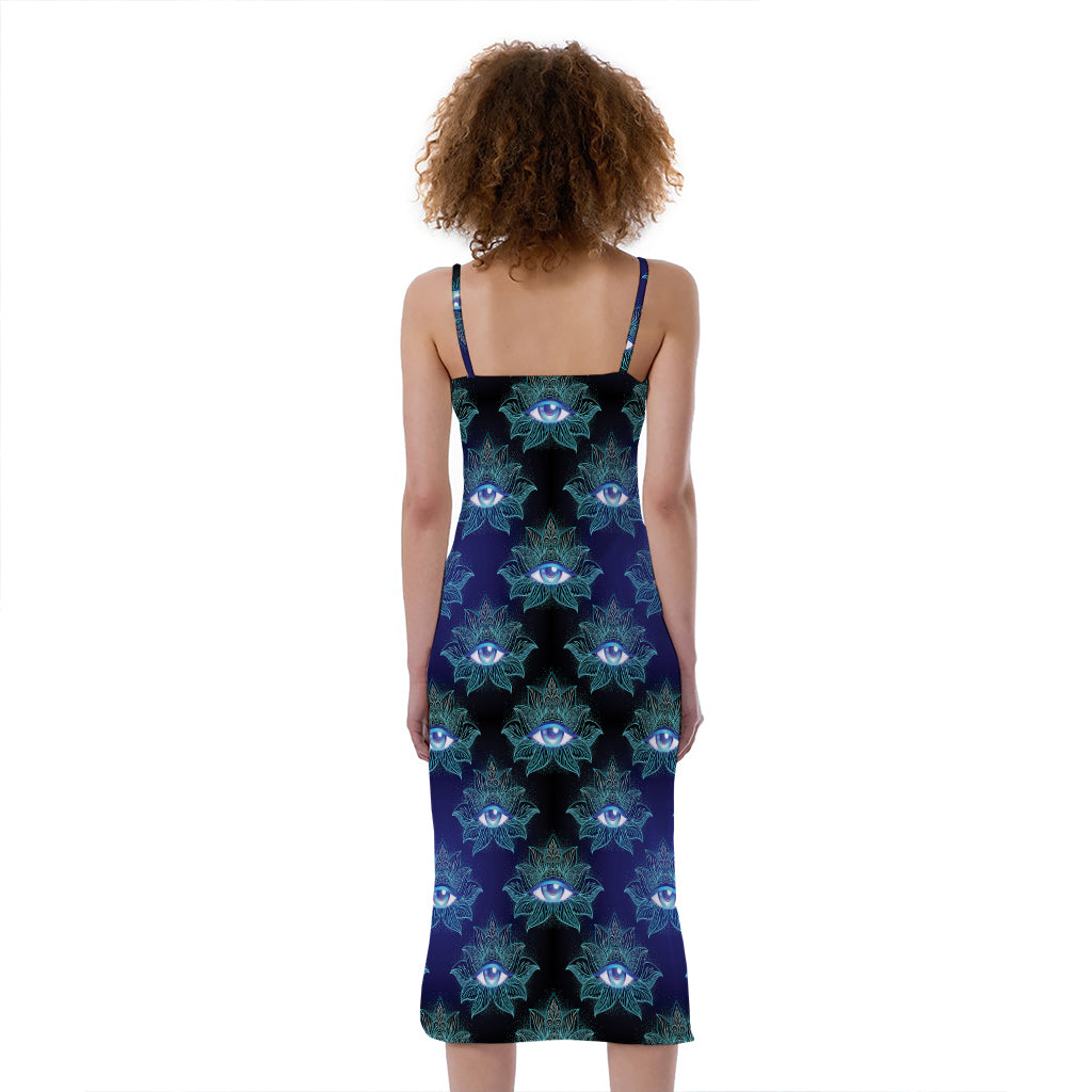 Lotus Eye of Providence Pattern Print Slim Fit Midi Cami Dress