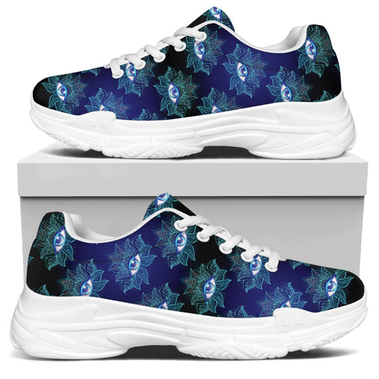 Lotus Eye of Providence Pattern Print White Chunky Shoes