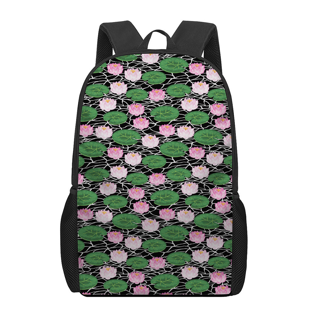 Lotus Flower And Leaf Pattern Print 17 Inch Backpack