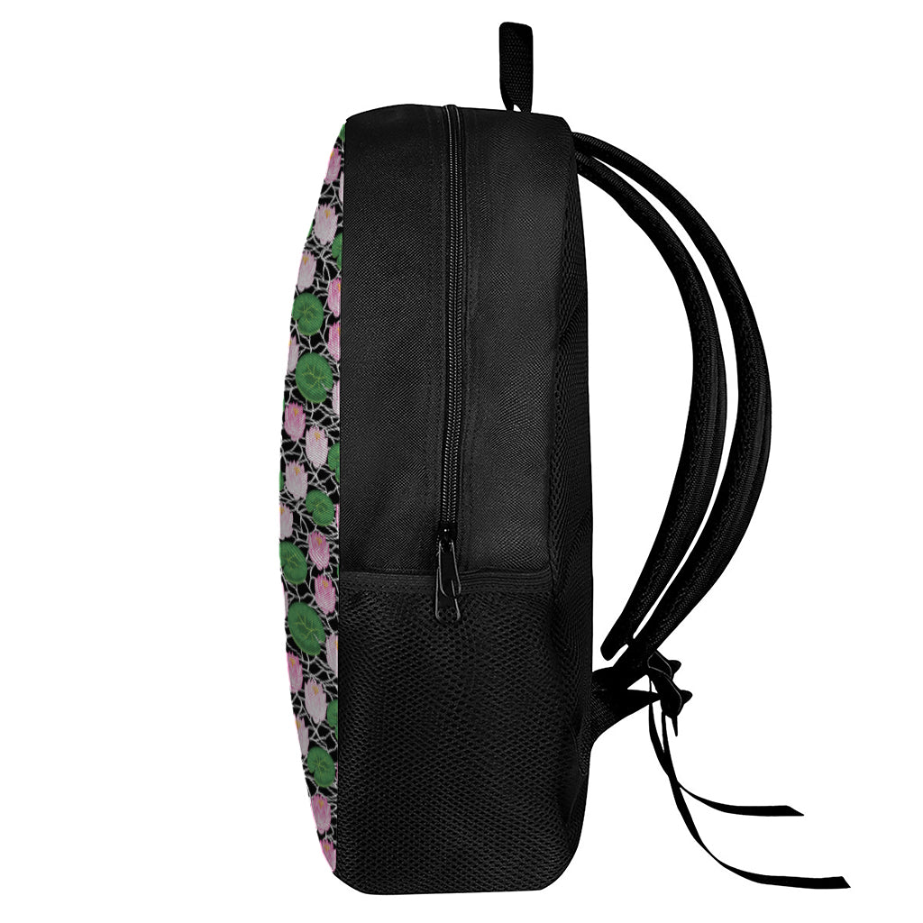 Lotus Flower And Leaf Pattern Print 17 Inch Backpack