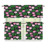 Lotus Flower And Leaf Pattern Print 3 Piece Kitchen Curtains