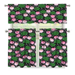 Lotus Flower And Leaf Pattern Print 3 Piece Kitchen Curtains