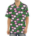 Lotus Flower And Leaf Pattern Print Aloha Shirt
