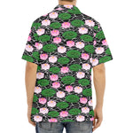 Lotus Flower And Leaf Pattern Print Aloha Shirt