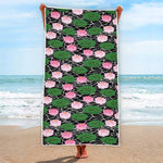 Lotus Flower And Leaf Pattern Print Beach Towel