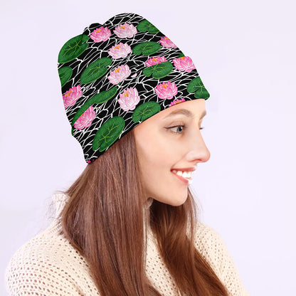 Lotus Flower And Leaf Pattern Print Beanie