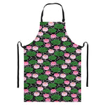 Lotus Flower And Leaf Pattern Print Bib Apron With Pocket