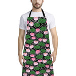 Lotus Flower And Leaf Pattern Print Bib Apron With Pocket