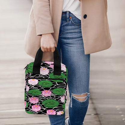 Lotus Flower And Leaf Pattern Print Bible Tote Bag