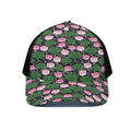 Lotus Flower And Leaf Pattern Print Black Mesh Trucker Hat