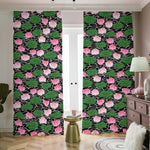 Lotus Flower And Leaf Pattern Print Blackout Pencil Pleat Curtains