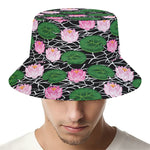 Lotus Flower And Leaf Pattern Print Bucket Hat