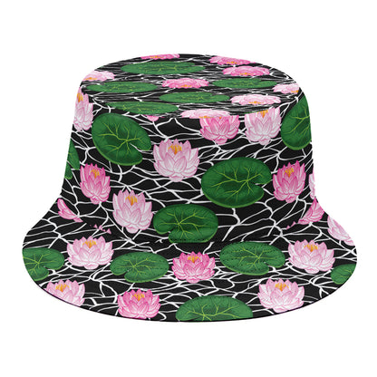 Lotus Flower And Leaf Pattern Print Bucket Hat